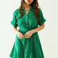 Q2 Relaxed belted mini dress with button placked down the front in green