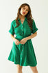 Q2 Relaxed belted mini dress with button placked down the front in green