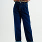Relaxed fit pleat front jeans in dark blue Szua Store