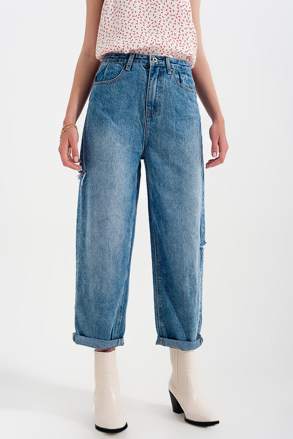 Relaxed fit side rip jeans in mid blue Szua Store