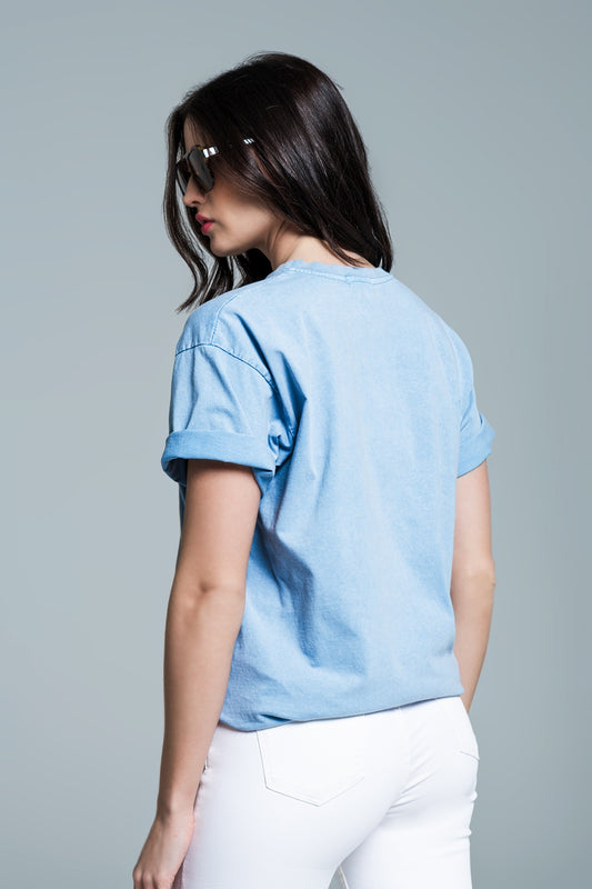 Relaxed fit T-shirt in washed baby bue with london logo