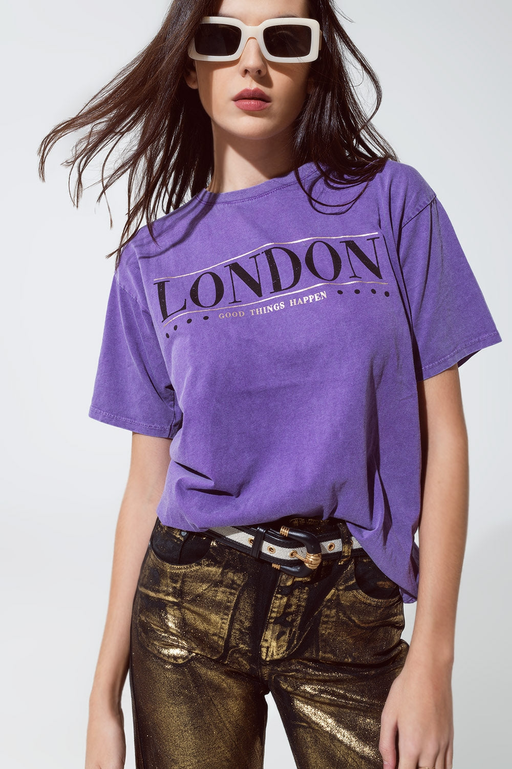 Q2 relaxed fit T-shirt in washed purple with london logo