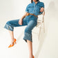 Q2 Relaxed jeans with rolled hem and exposed buttons in blue