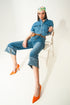 Q2 Relaxed jeans with rolled hem and exposed buttons in blue