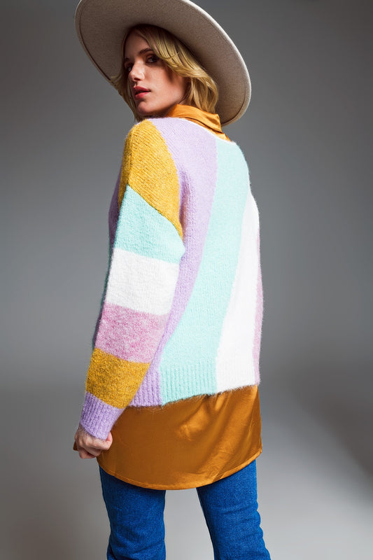 Jersey relajado de rayas diagonales multicolor con cuello barco en colores pastel