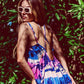 Relaxed Open Back Maxi Dress In Tropical Blue Print - Szua Store