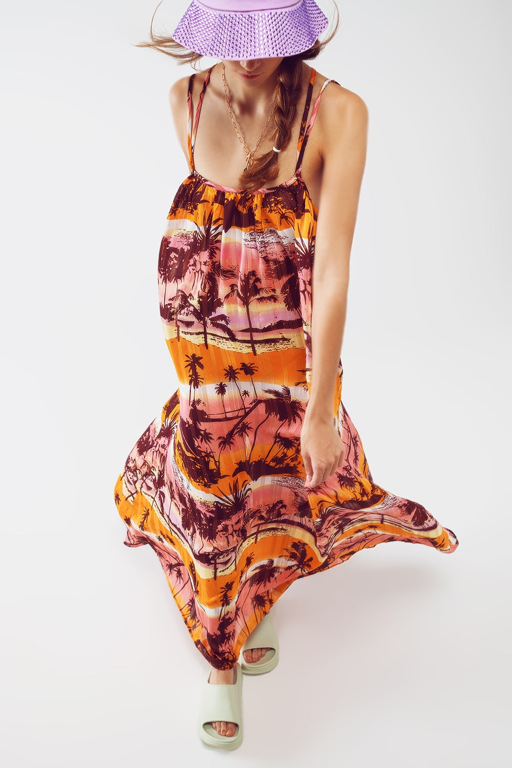 Q2 Relaxed Open Back Maxi Dress In Tropical Pink Print