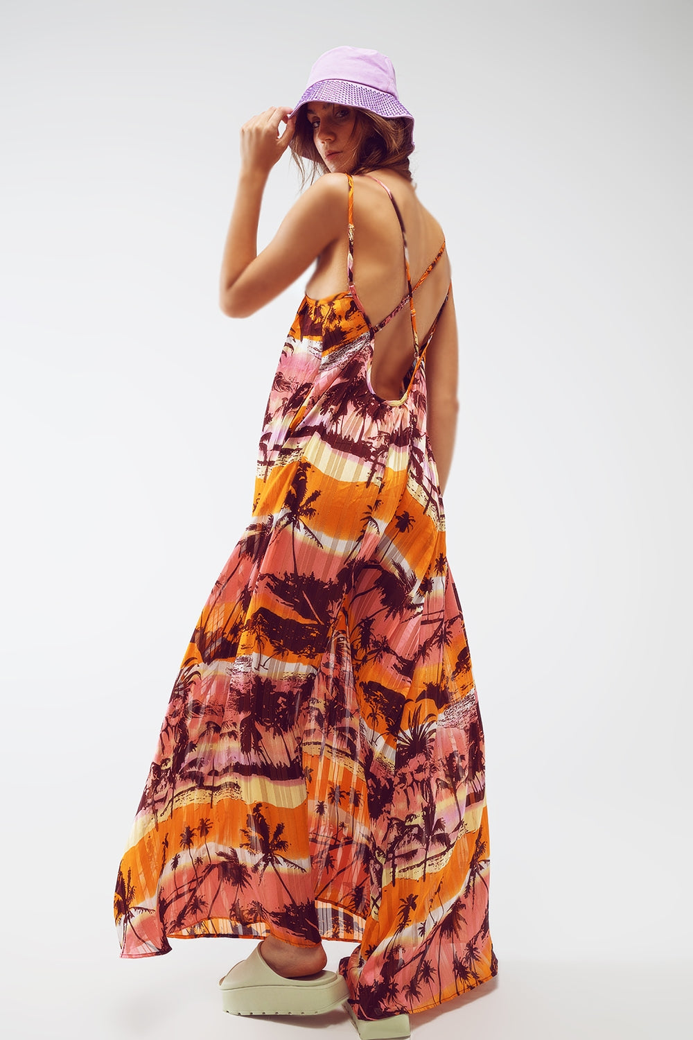 Relaxed Open Back Maxi Dress In Tropical Pink Print - Szua Store