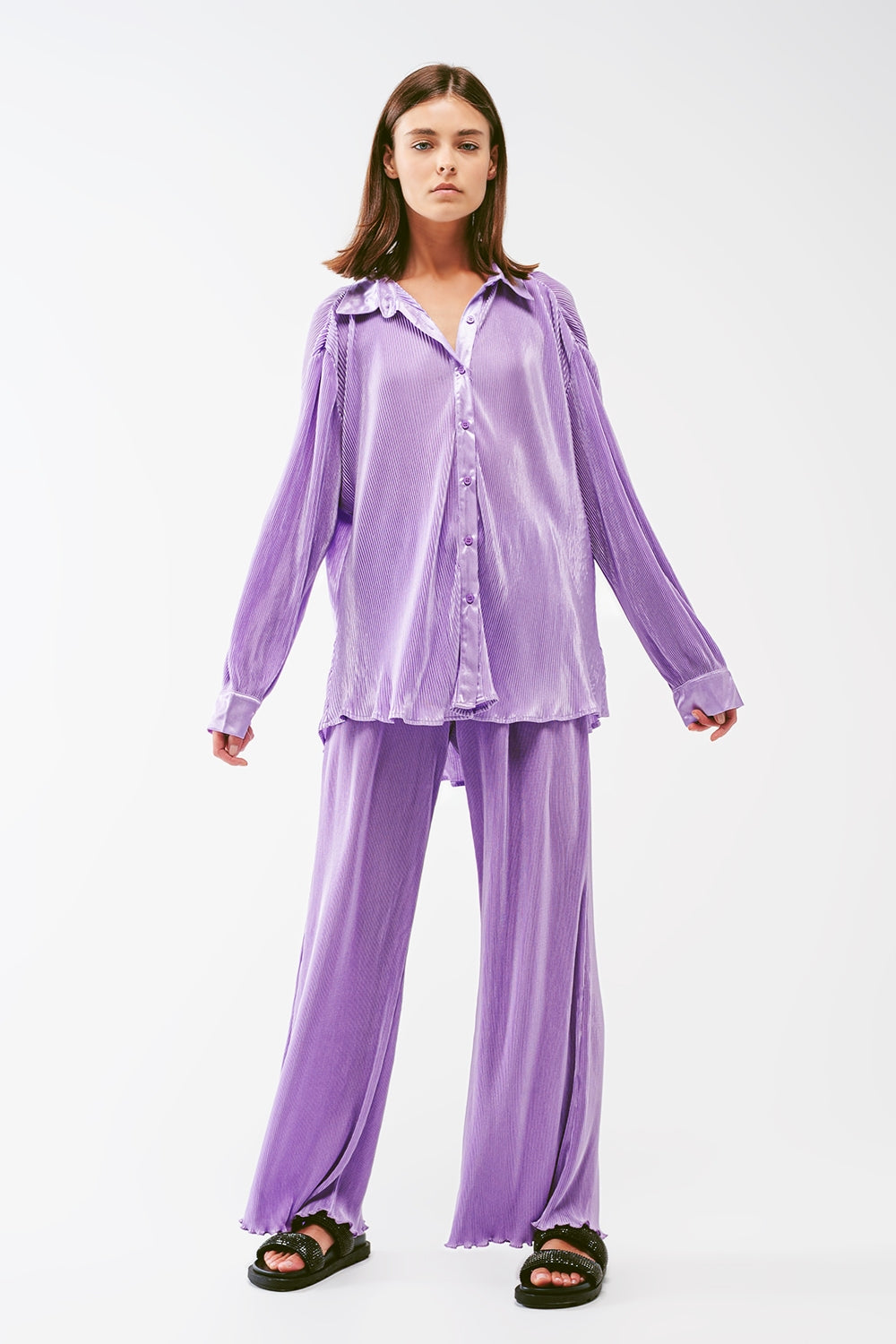 Relaxed Pleated Satin Shirt in lilac - Szua Store