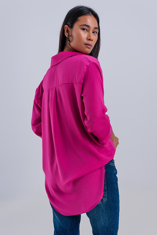 Relaxed satin long sleeve shirt in fuchsia Szua Store