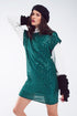 Q2 Relaxed Sequin Dress With Short Sleeves and Open Back in Green