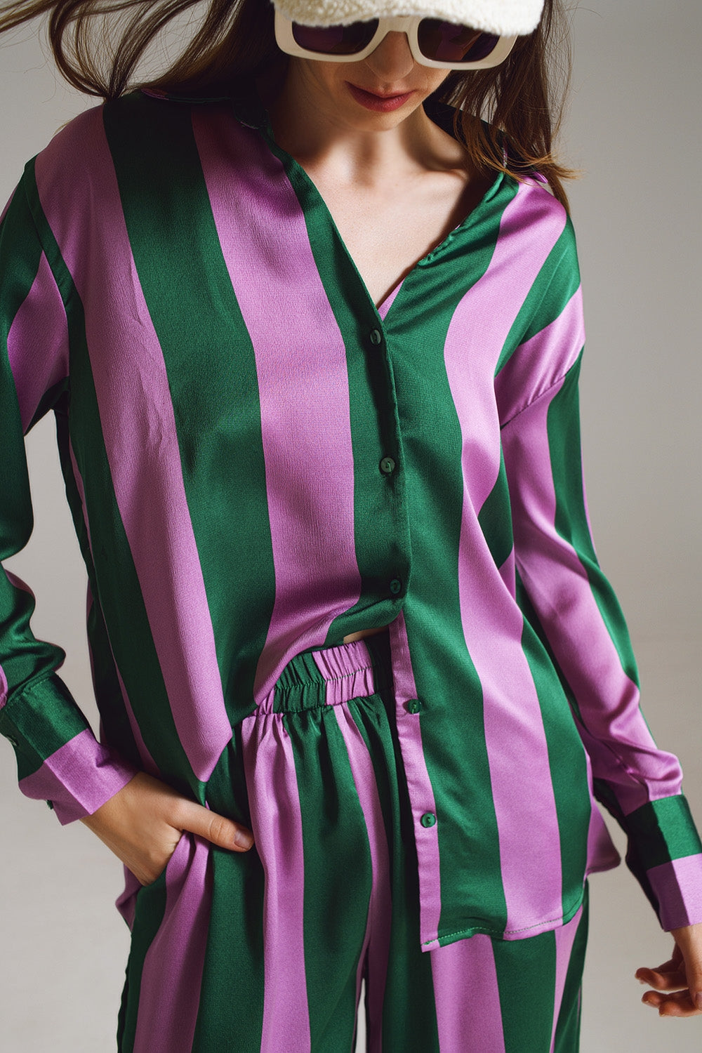 Relaxed Striped Shirt In Lilac and Green - Szua Store