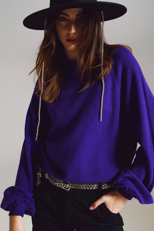Q2 relaxed style purple jumper with balloon sleeves