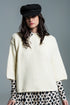 Q2 Relaxed Sweater With 3/4 Sleeve and Crew Neck in Cream