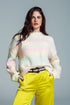 Q2 Relaxed Sweater With Ombre Print in Shades Of Pastel And Argyle Print At The Sleeves