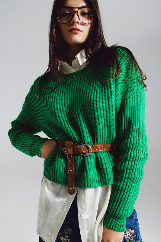 Q2 Relaxed waffle knit jumper in bright green
