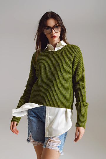 Q2 Relaxed waffle knit jumper in green