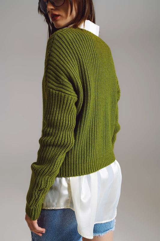 Relaxed waffle knit jumper in green