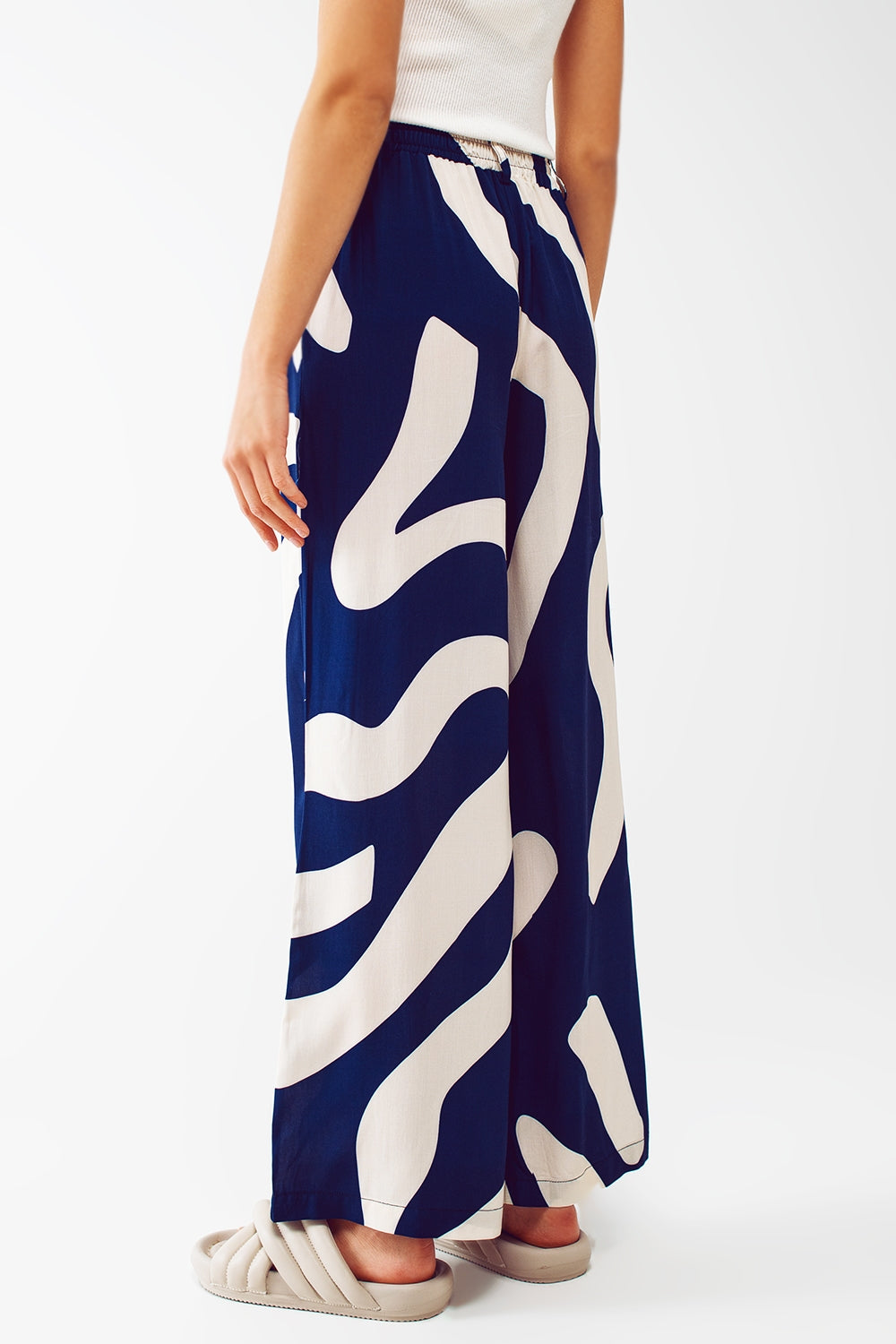 Relaxed Wide Leg Pants in blue Abstract Print - Szua Store