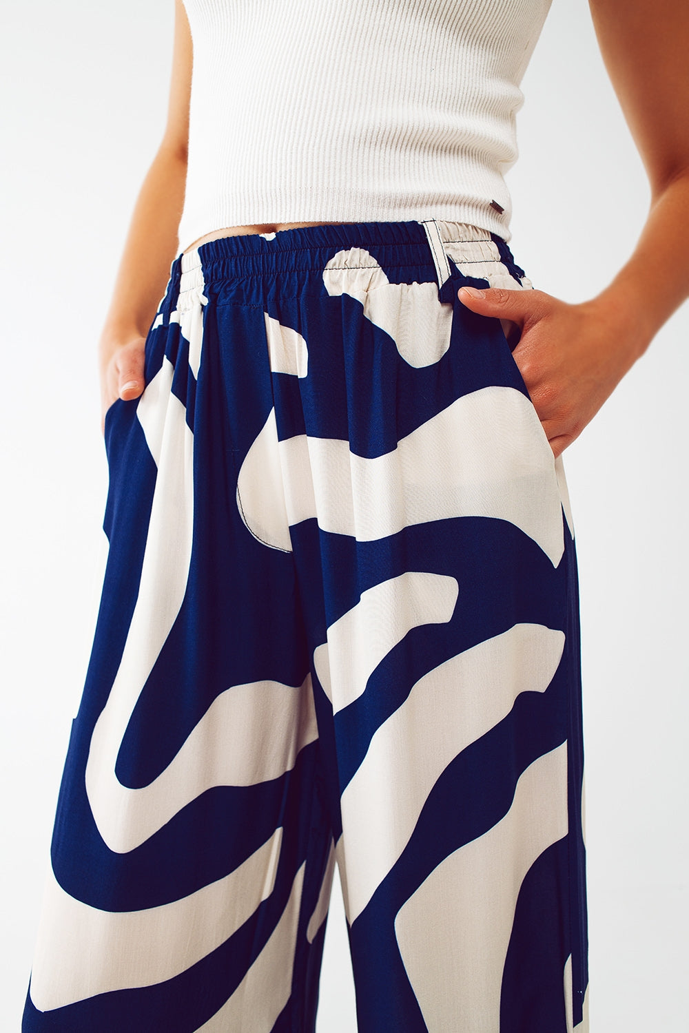 Relaxed Wide Leg Pants in blue Abstract Print - Szua Store