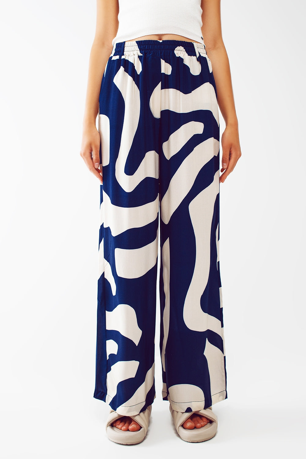 Relaxed Wide Leg Pants in blue Abstract Print - Szua Store