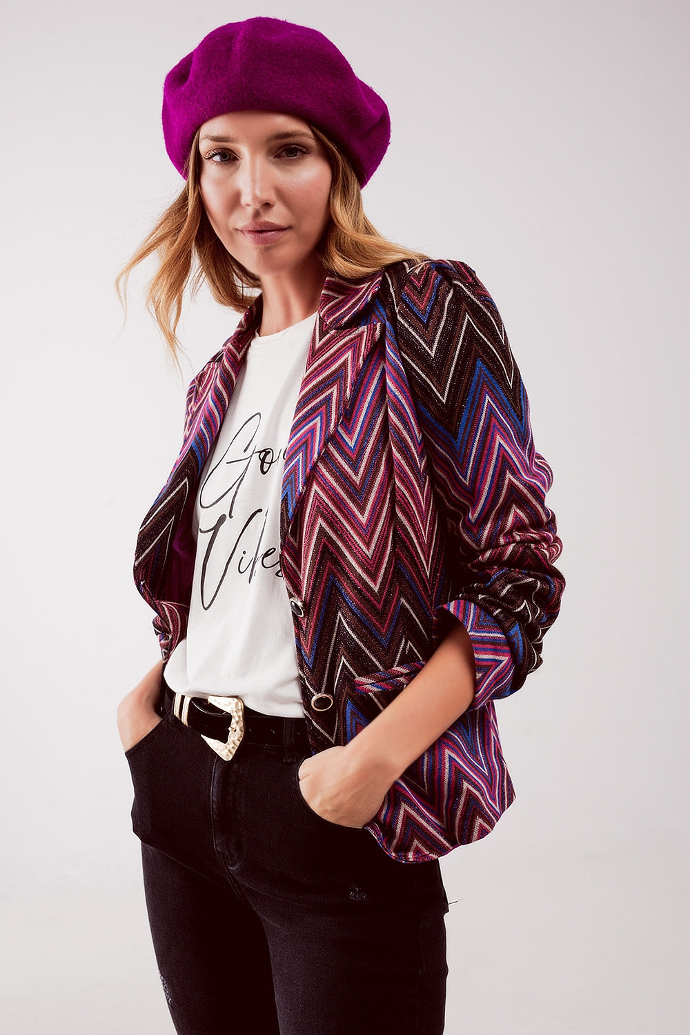 Retro suit jacket in fuchsia geo print Szua Store