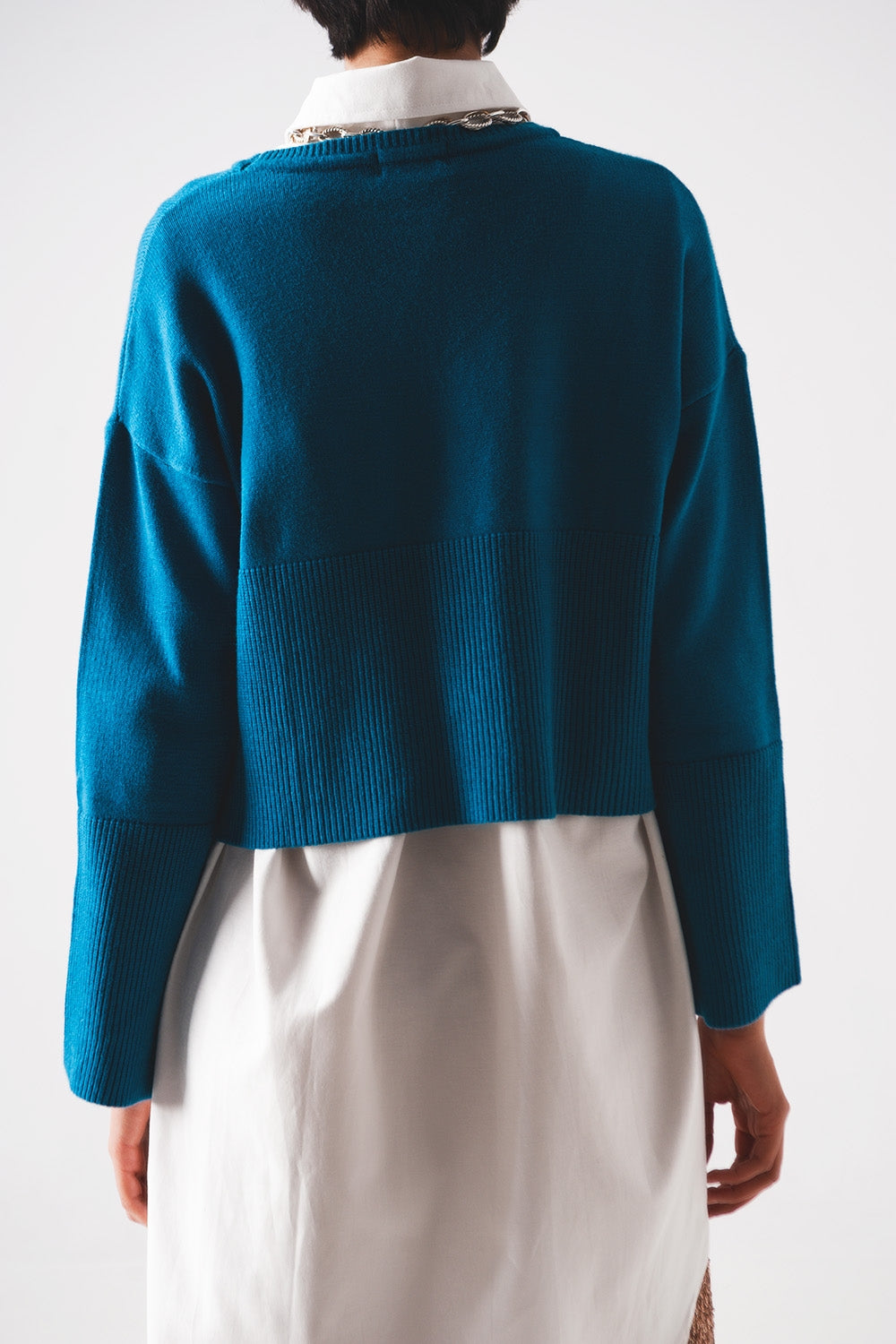 Ribbed boat neck jumper in blue Szua Store