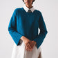 Ribbed boat neck jumper in blue Szua Store