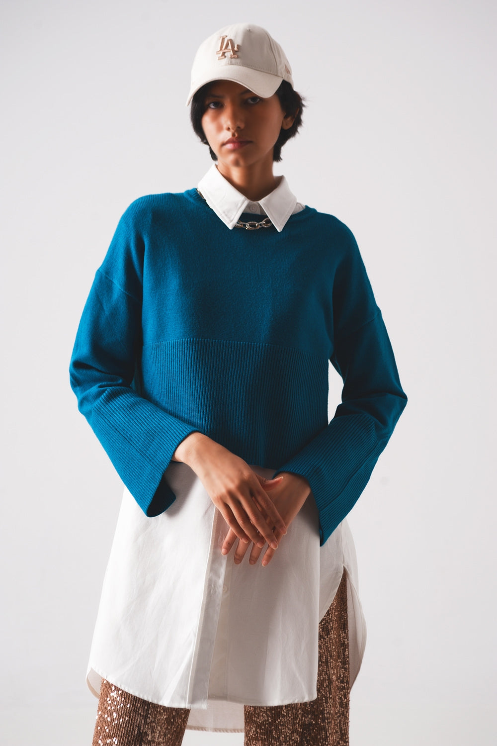 Ribbed boat neck jumper in blue Szua Store