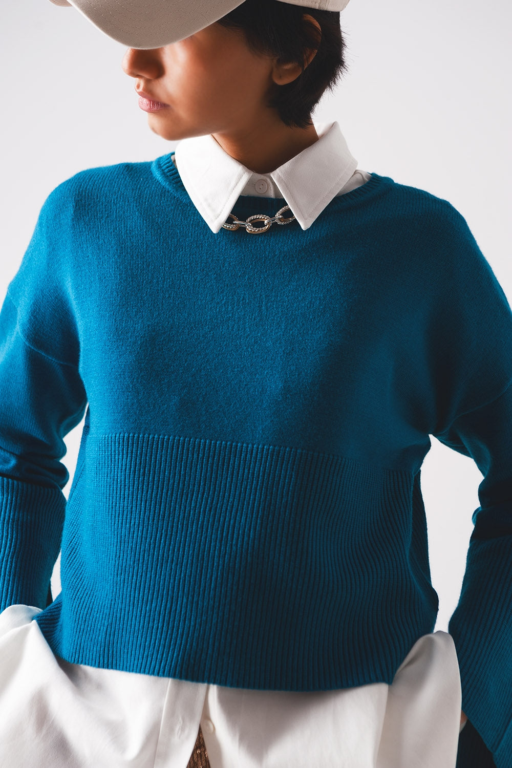 Ribbed boat neck jumper in blue Szua Store