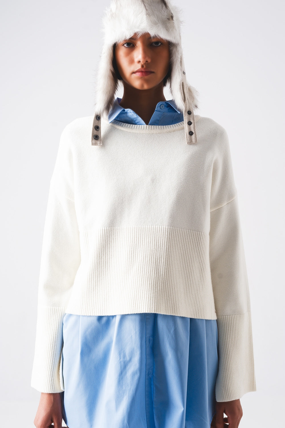 Ribbed boat neck jumper in cream Szua Store