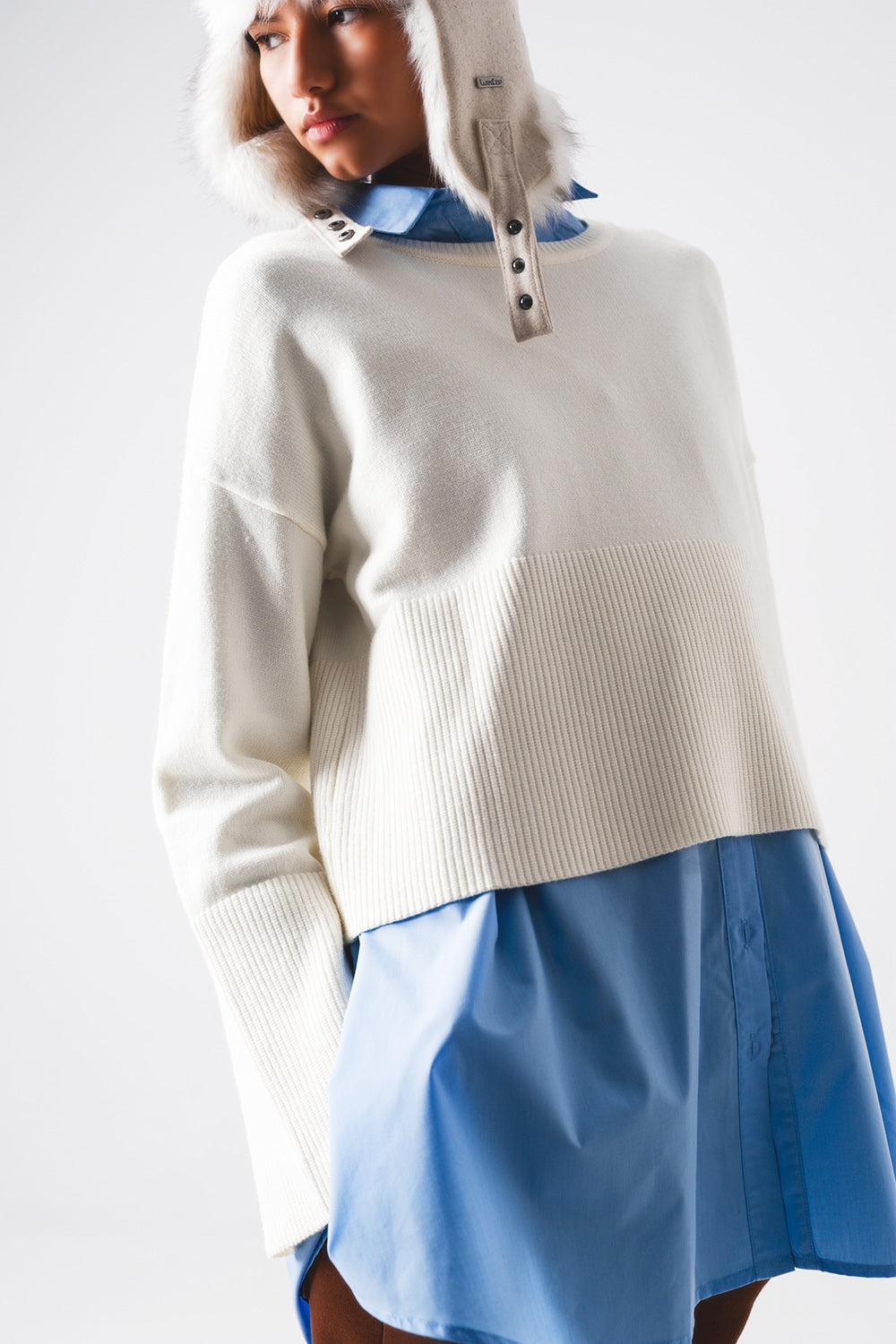 Ribbed boat neck jumper in cream Szua Store