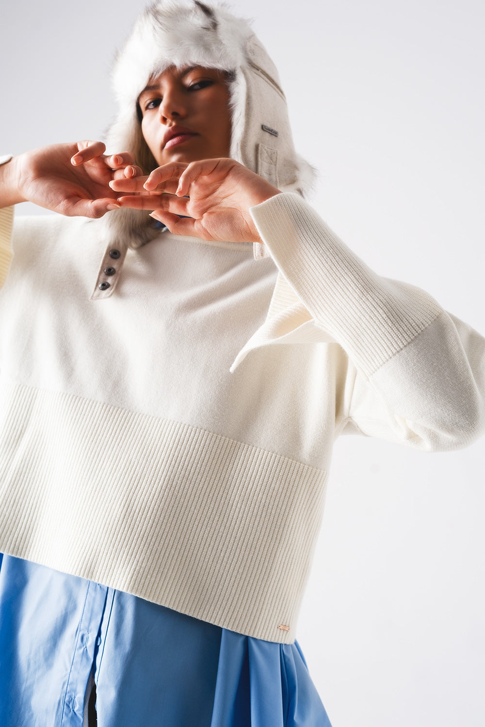 Ribbed boat neck jumper in cream Szua Store