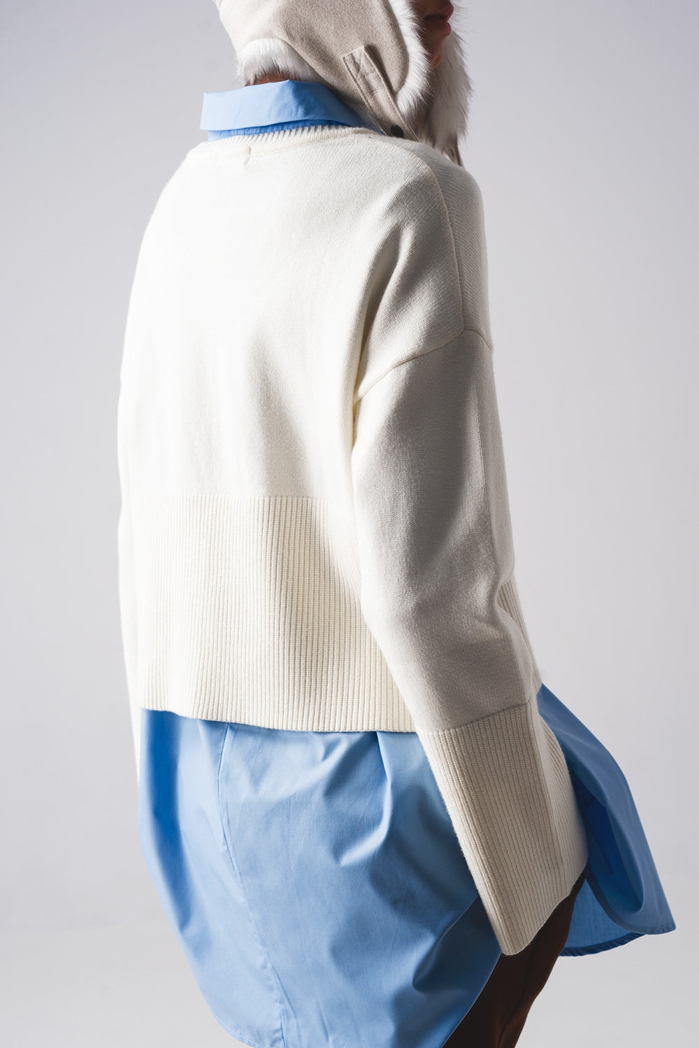 Ribbed boat neck jumper in cream Szua Store