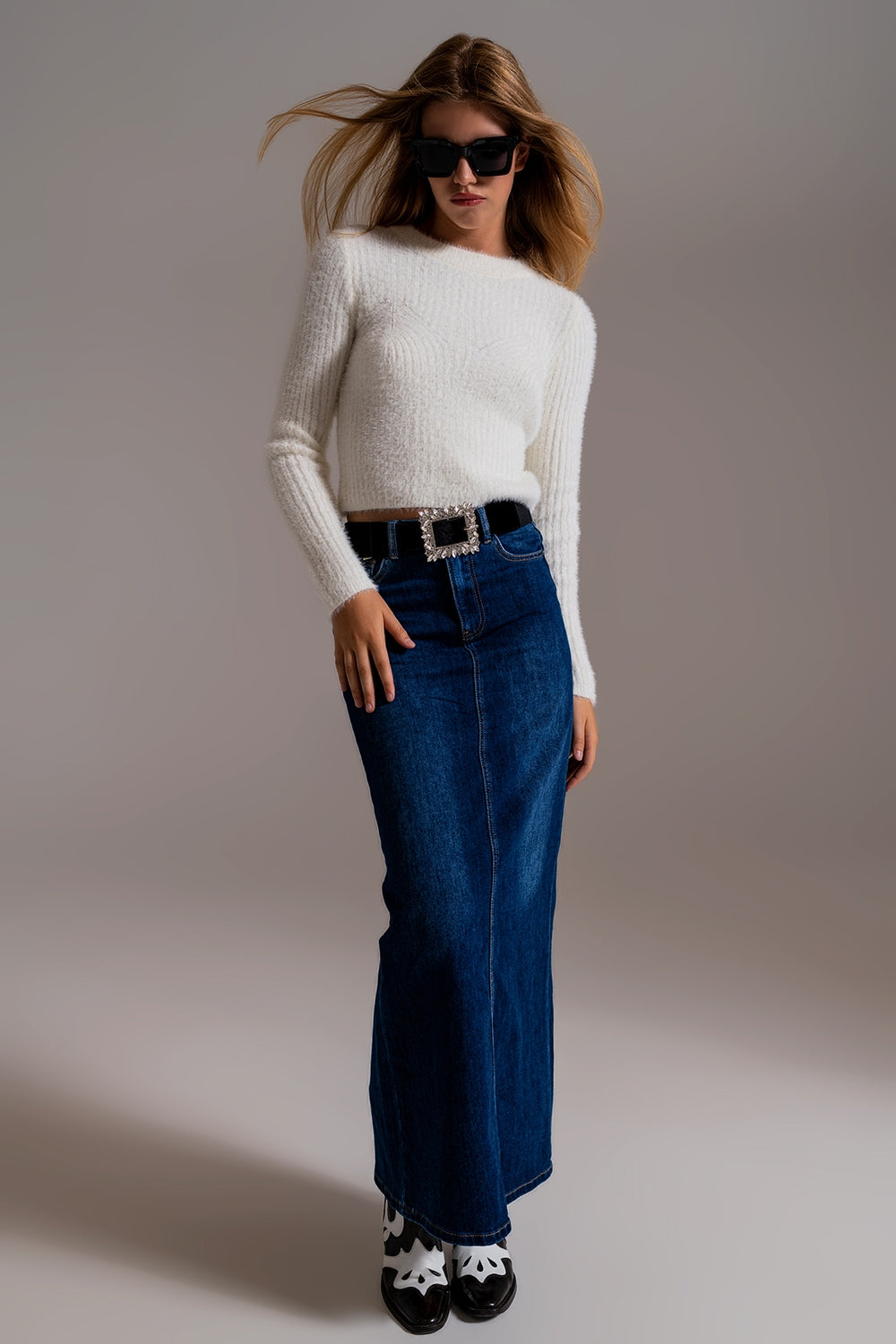 RIbbed Cropped Sweater With Stitching Detail in Ecru - Szua Store