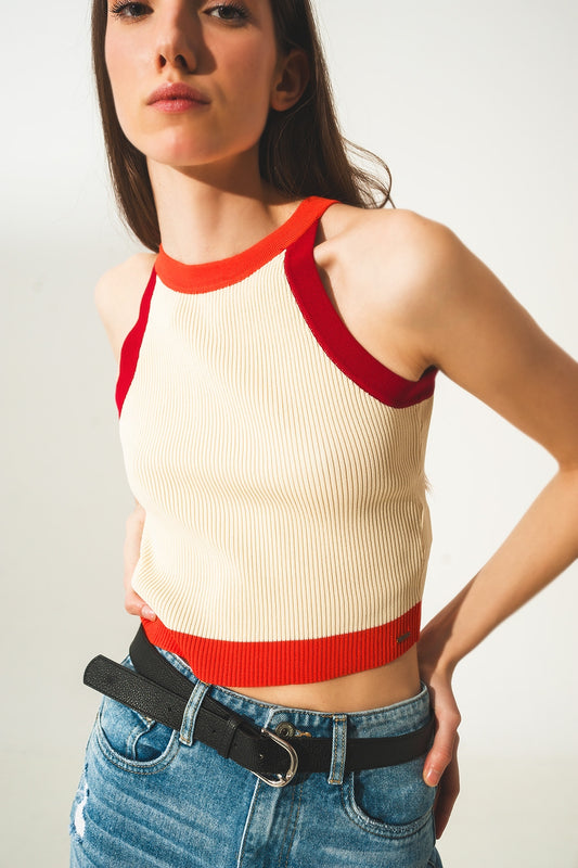 Q2 Ribbed cropped vest top in red