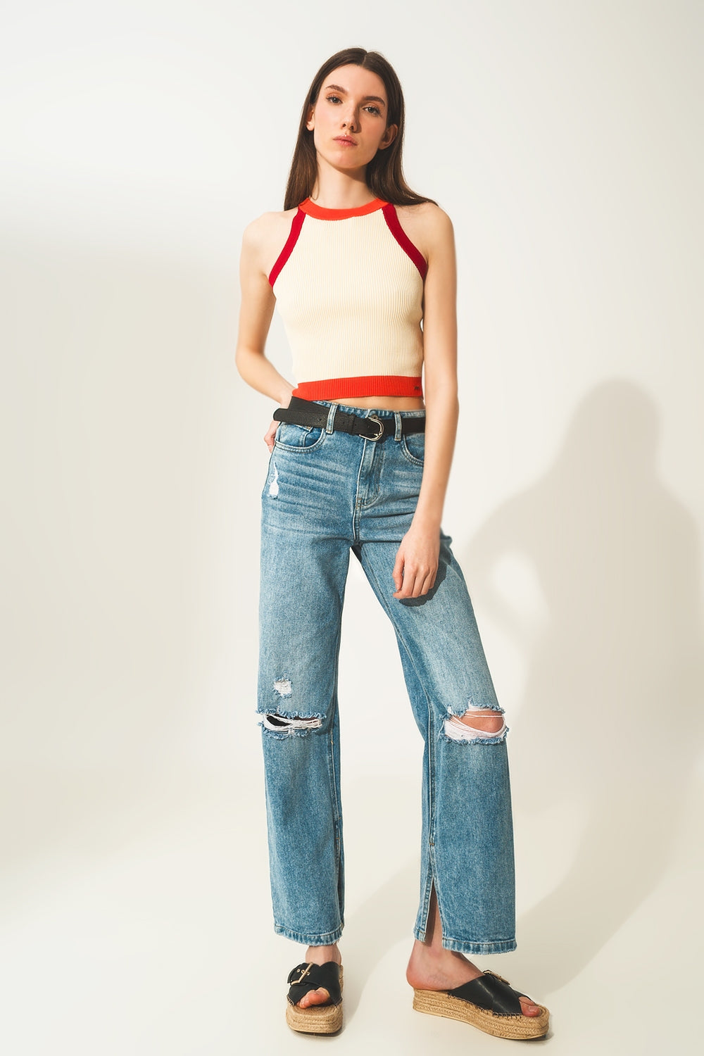 Ribbed cropped vest top in red - Szua Store