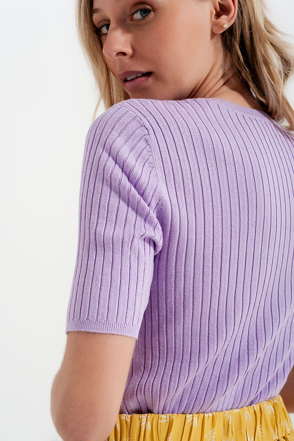 Ribbed knit short sleeve top in lilac Szua Store