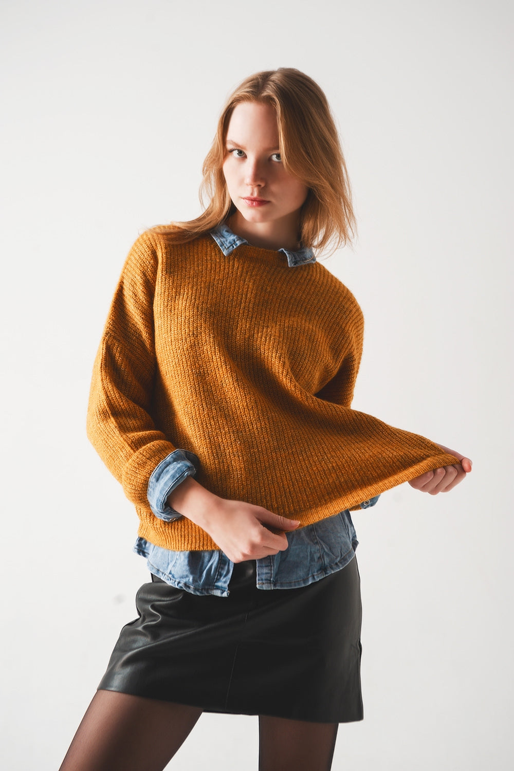 Ribbed knitted sweater in Mustard Szua Store