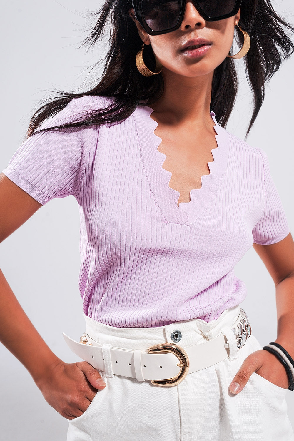 Ribbed v neck jumper in lilac Szua Store