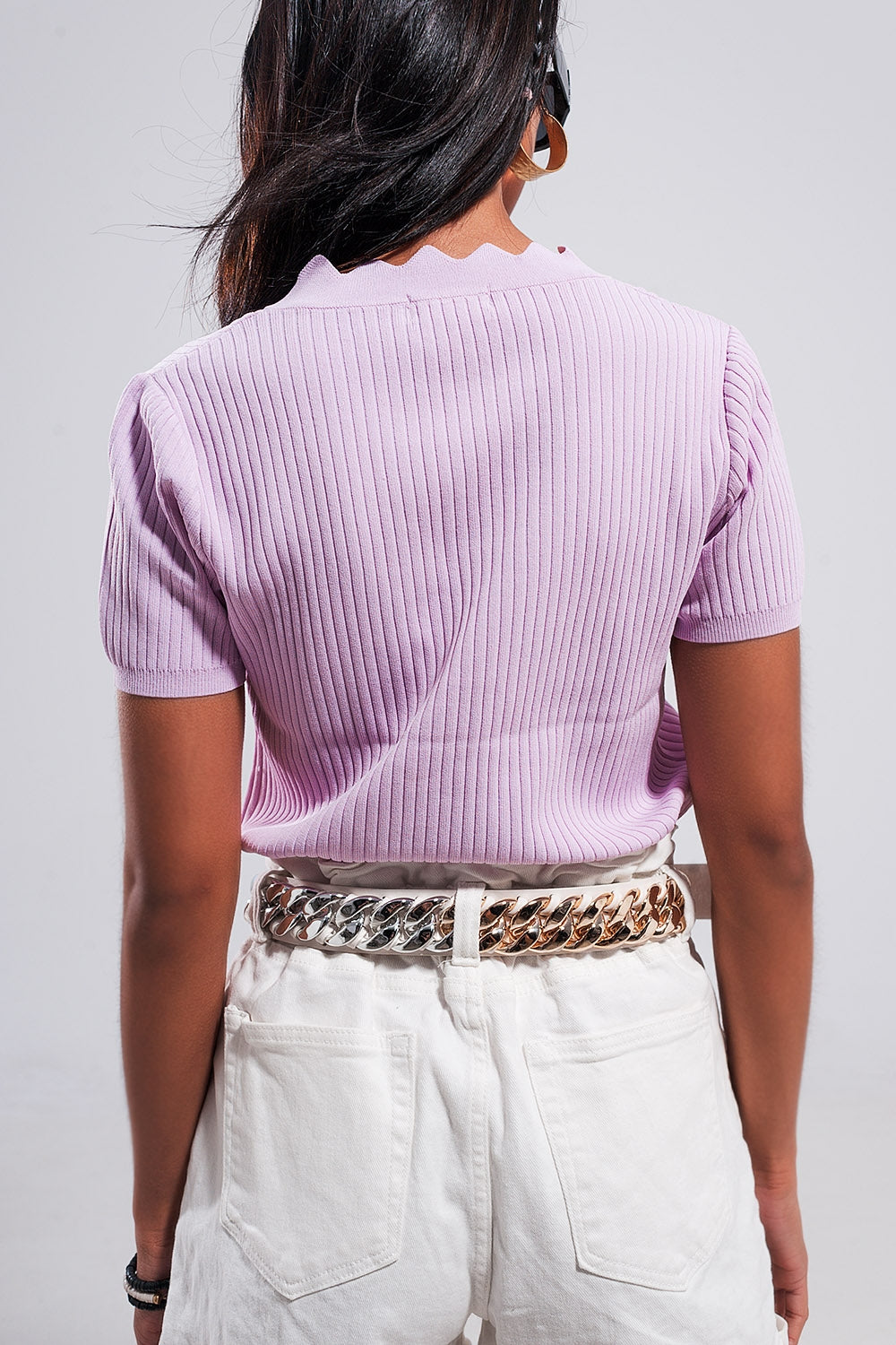 Ribbed v neck jumper in lilac Szua Store