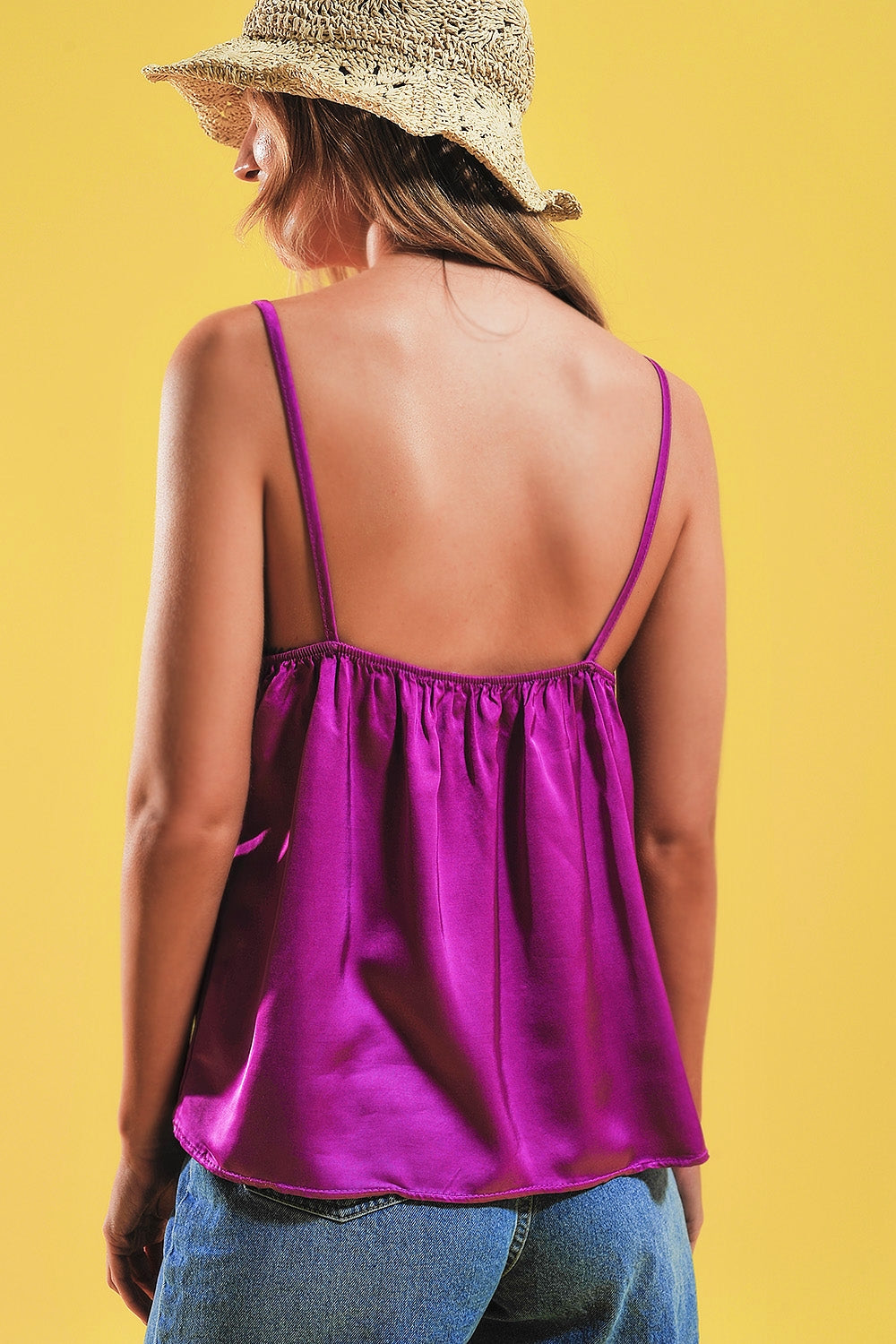 Ring front satin cami in fuchsia Szua Store