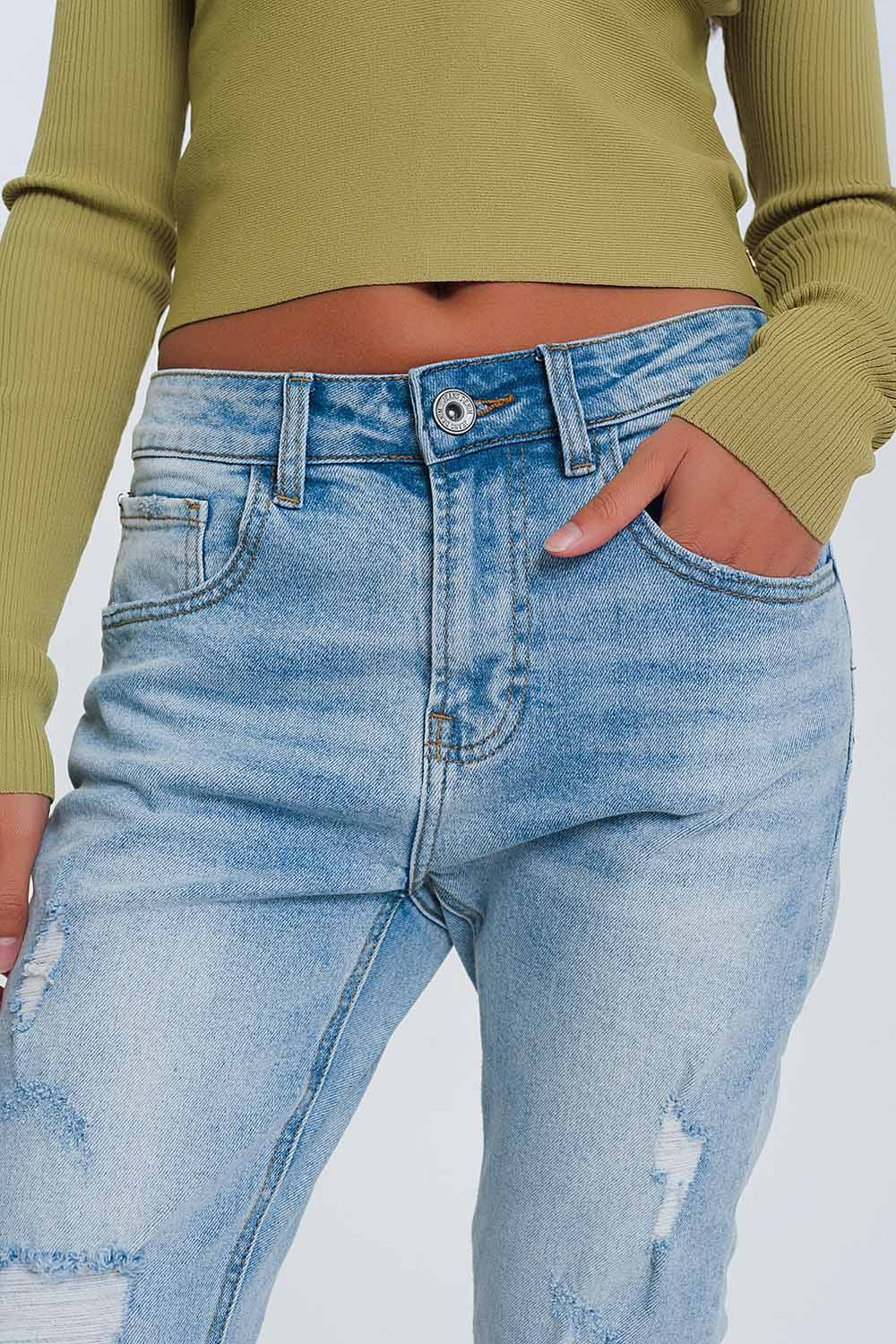 Ripped boyfriend jeans in light denim Szua Store