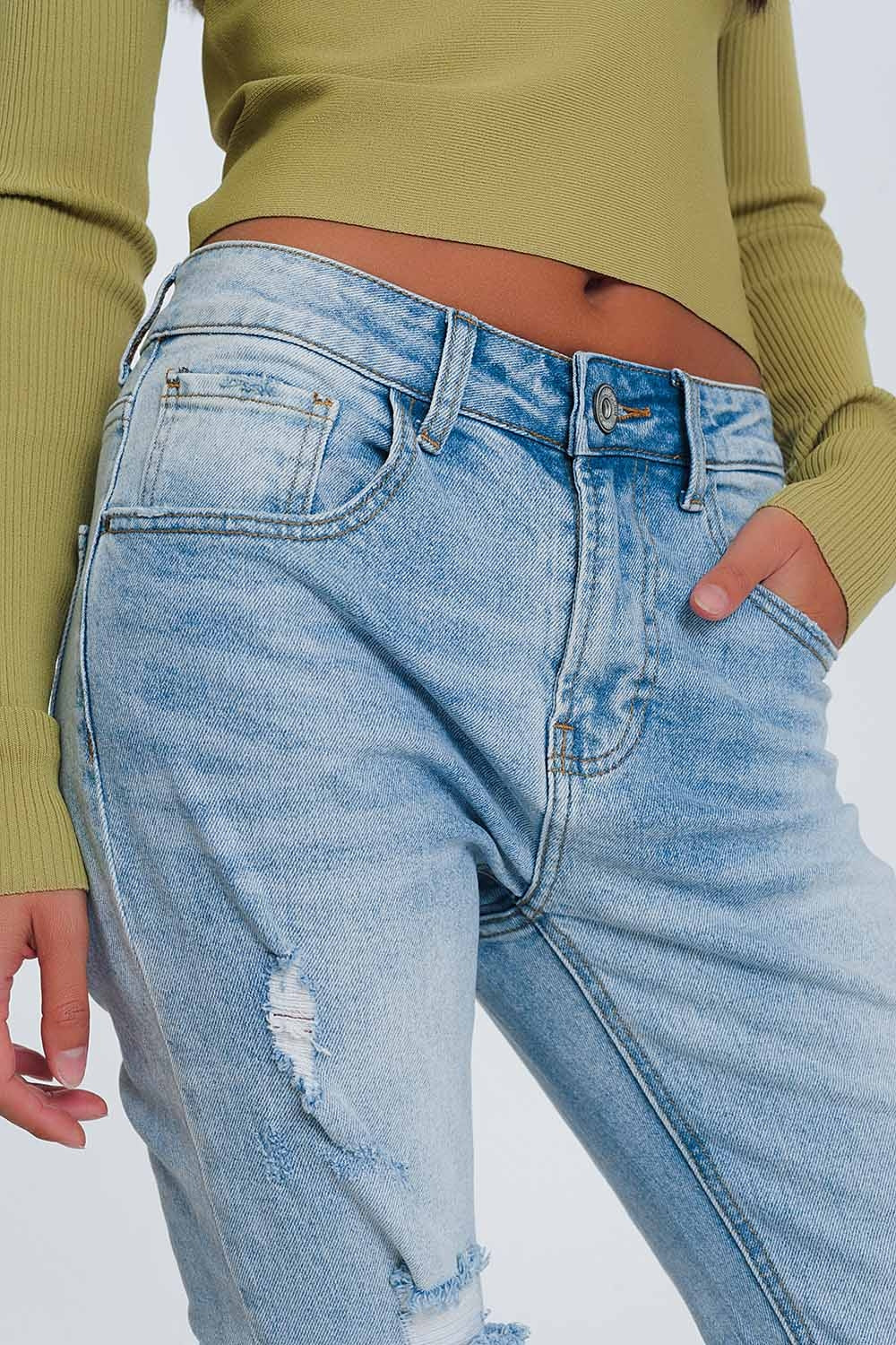 Ripped boyfriend jeans in light denim Szua Store