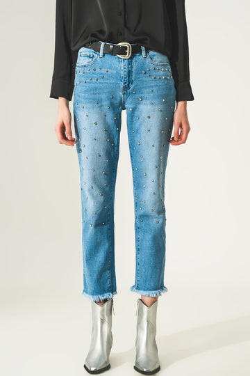 Q2 Ripped embellished jeans in lightwash