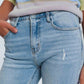 Ripped knee raw hem skinny jeans in light blue - Szua Store