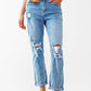 Q2 Ripped knee straight leg jeans in light blue wash