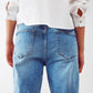 Ripped knee straight leg jeans in light blue wash - Szua Store