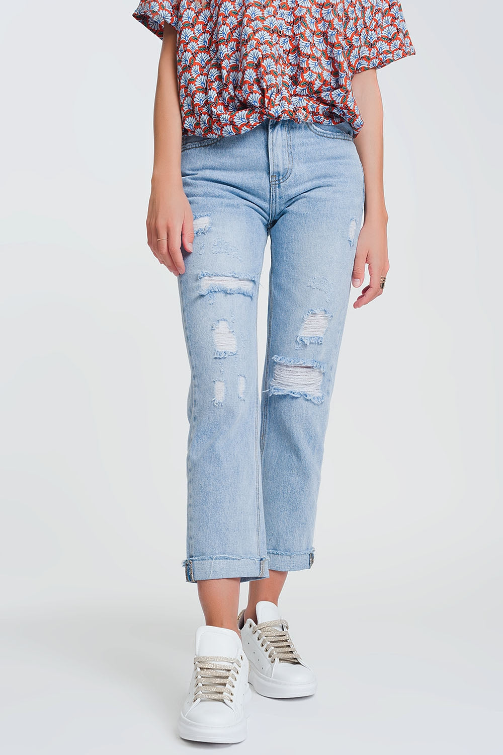 ripped straight fit jeans in light denim Szua Store