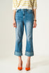 Q2 Roll hem jeans in mid blue